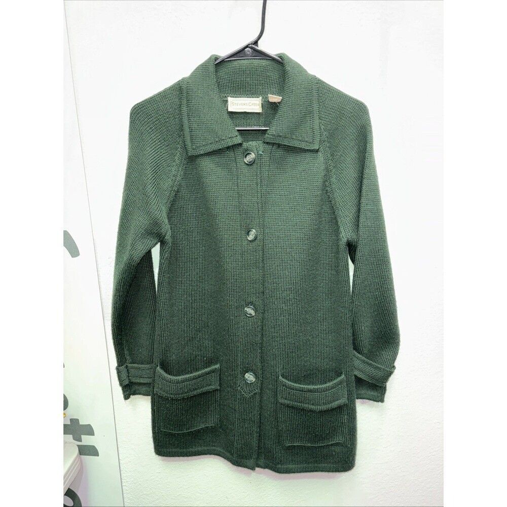 Stevens Creek Cardigan Minimalist Career Sweater Women M Green Vintage Buttons